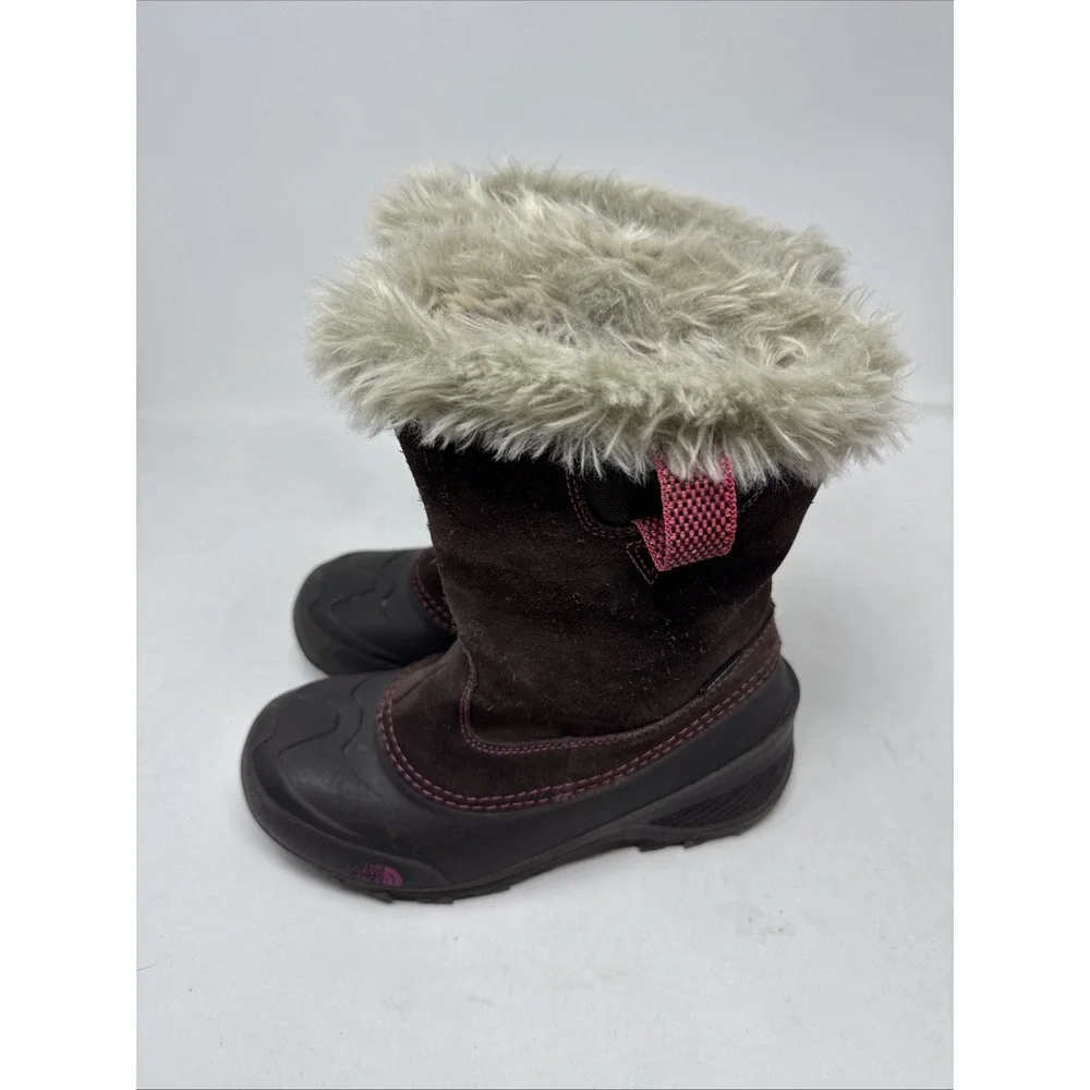 The North Face Boots Girls Youth 4 Snow Winter Shearling Brown Rubber  Pull On